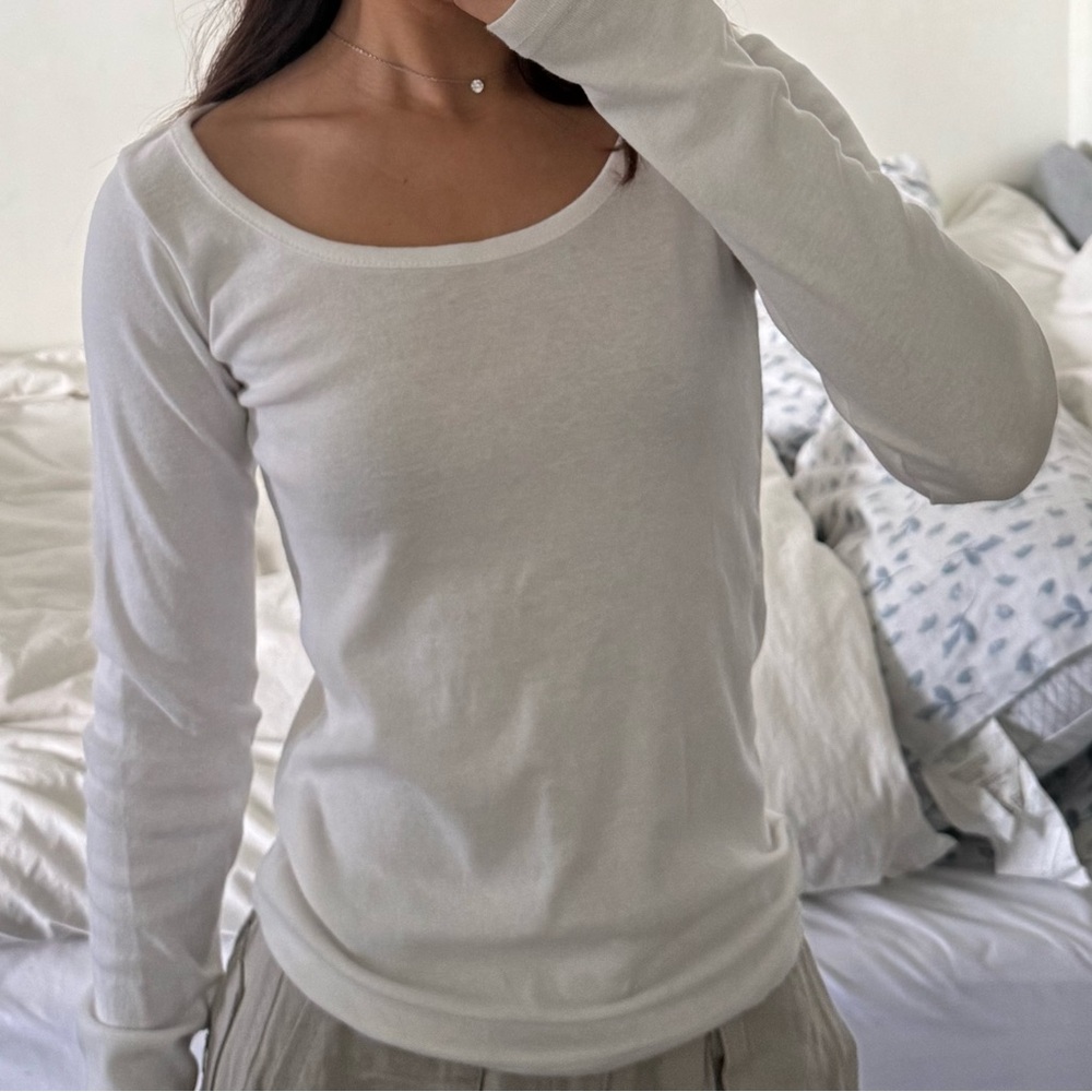 White Boat Neck Long Sleeve Top